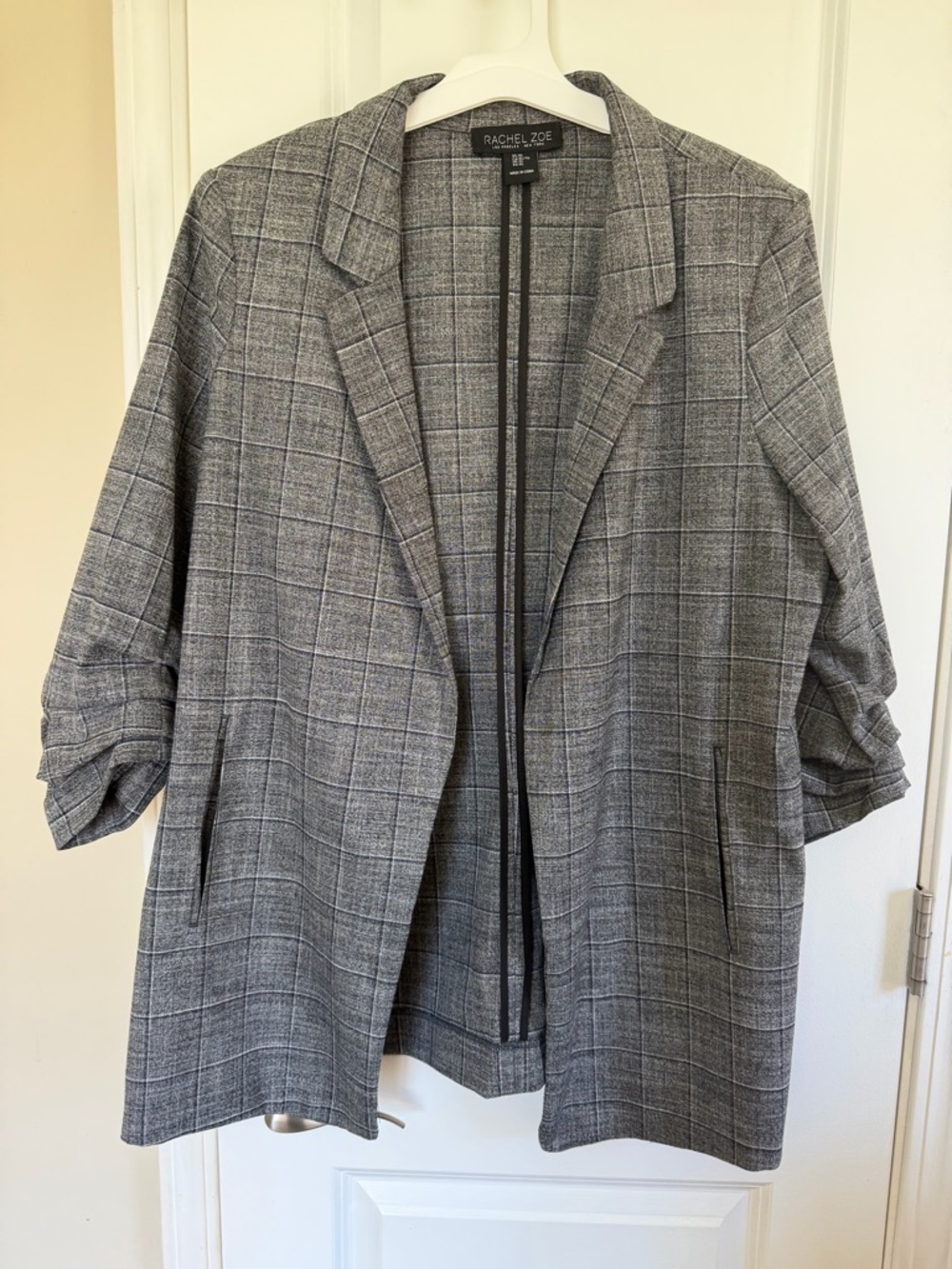 Rachel Zoe Gray Plaid Relaxed Open-Front Blazer
